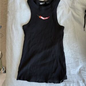 Bimba Y Lola Kids Black Ribbed Tank Top with Chili Patch